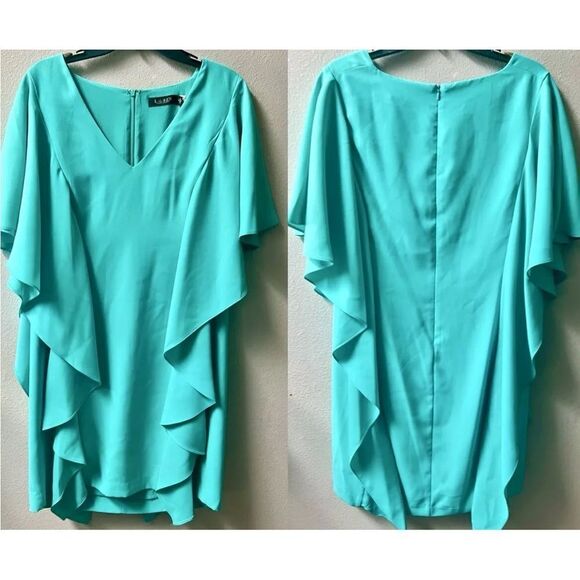LAUREN RALPH LAUREN GEORGETTE CAFTAN COCKTAIL DRESS TURQUOISE SIZE 12~NWT - Picture 2 of 6